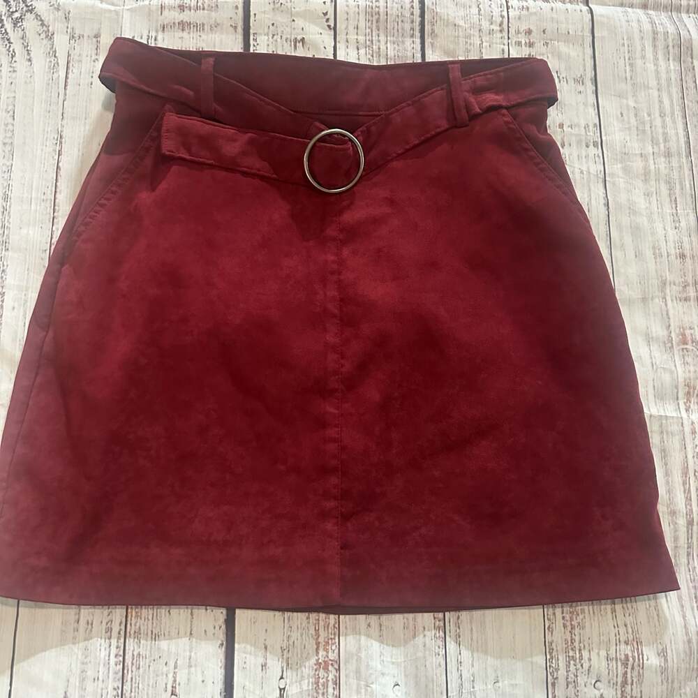 Y2K Burgundy Faux Suede Mini Skirt w Belt | Coquette Indie Sleaze